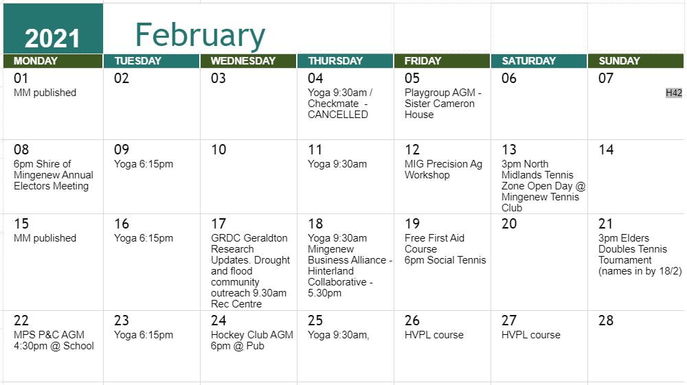 communitycalendar Mingenew Western Australia